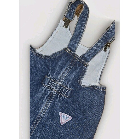 Vintage Guess Denim Overalls Leather Patch Clip Toddler Girl Boy 18 Months USA - Picture 7 of 9